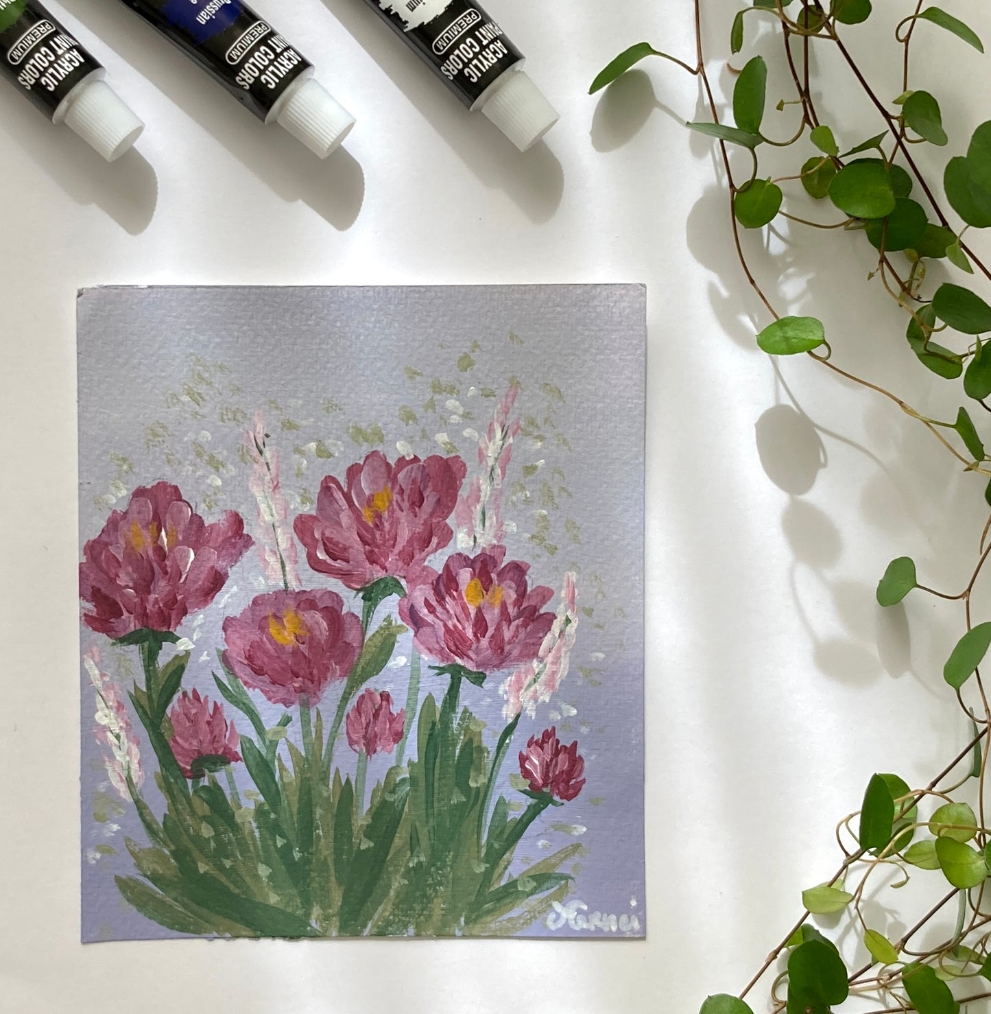 Pink flowers on light purple