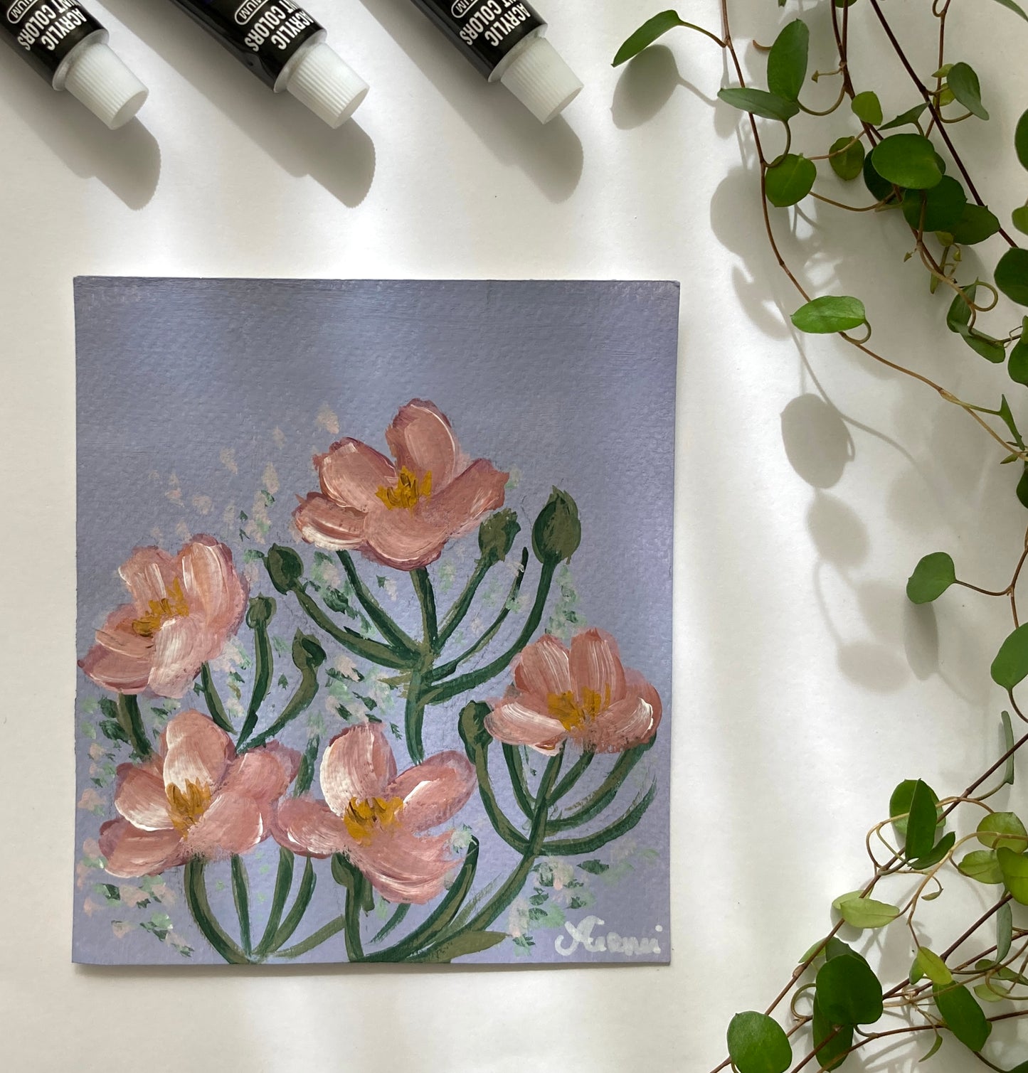 Pink flowers on light purple