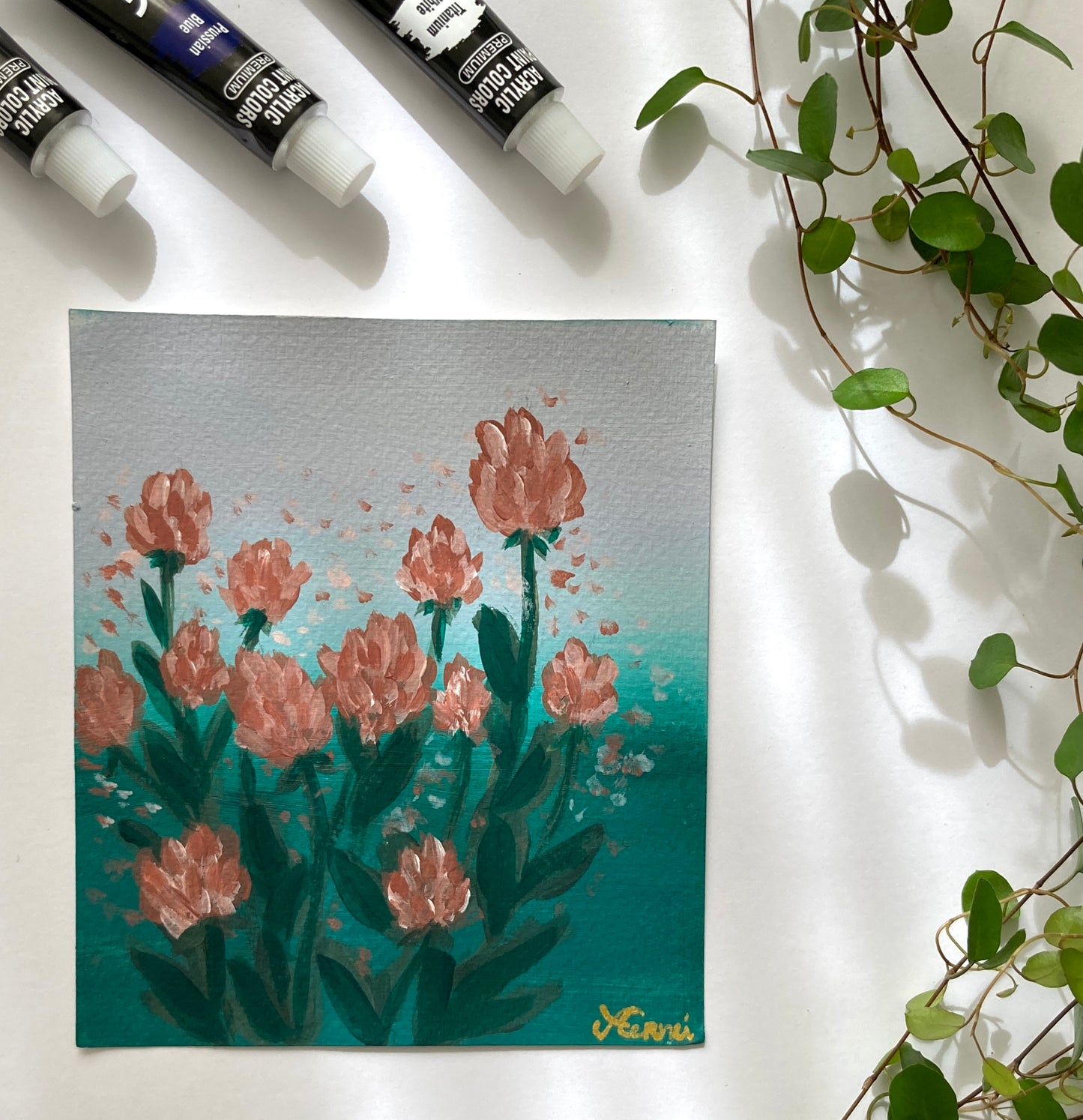 Orange flowers on green